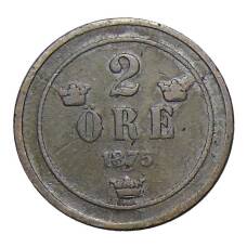 Монета 2 эре 1875 года Швеция (аверс)