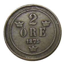 Монета 2 эре 1875 года Швеция (аверс)