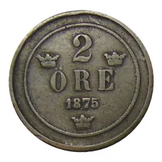 Монета 2 эре 1875 года Швеция (аверс)