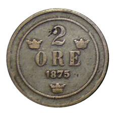 Монета 2 эре 1875 года Швеция (аверс)