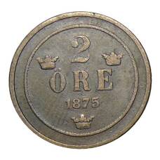 Монета 2 эре 1875 года Швеция (аверс)