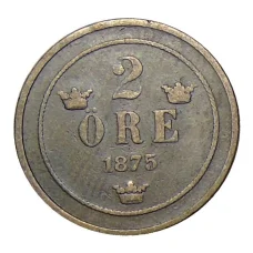 Монета 2 эре 1875 года Швеция (аверс)