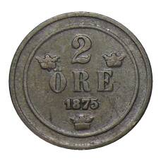 Монета 2 эре 1875 года Швеция (аверс)