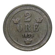 Монета 2 эре 1875 года Швеция (аверс)