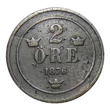 Монета 2 эре 1876 года Швеция (аверс)