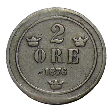 Монета 2 эре 1876 года Швеция (аверс)