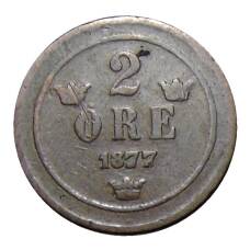 Монета 2 эре 1877 года Швеция (аверс)
