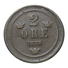 Монета 2 эре 1878 года Швеция (аверс)