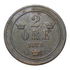 Монета 2 эре 1879 года Швеция (аверс)