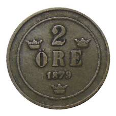 Монета 2 эре 1879 года Швеция (аверс)