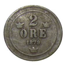 Монета 2 эре 1879 года Швеция (аверс)