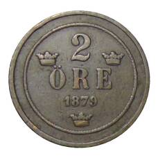Монета 2 эре 1879 года Швеция (аверс)