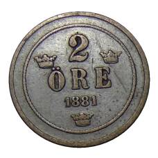 Монета 2 эре 1881 года Швеция (аверс)