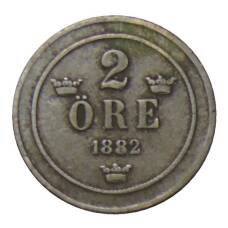 Монета 2 эре 1882 года Швеция (аверс)
