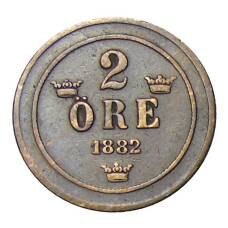 Монета 2 эре 1882 года Швеция (аверс)