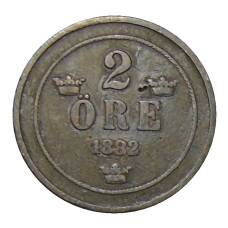 Монета 2 эре 1882 года Швеция (аверс)
