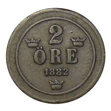 Монета 2 эре 1882 года Швеция (аверс)