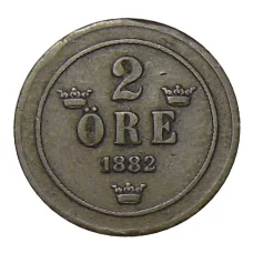 Монета 2 эре 1882 года Швеция (аверс)