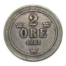 Монета 2 эре 1883 года Швеция (аверс)