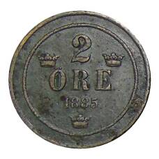 Монета 2 эре 1885 года Швеция (аверс)