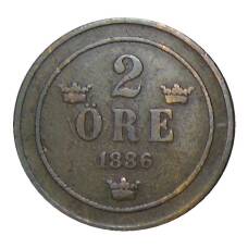 Монета 2 эре 1886 года Швеция (аверс)