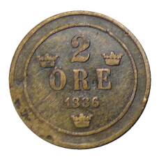 Монета 2 эре 1886 года Швеция (аверс)