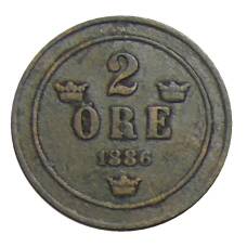 Монета 2 эре 1886 года Швеция (аверс)