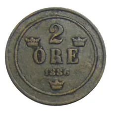 Монета 2 эре 1886 года Швеция (аверс)