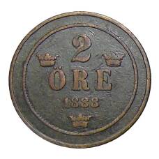 Монета 2 эре 1888 года Швеция (аверс)