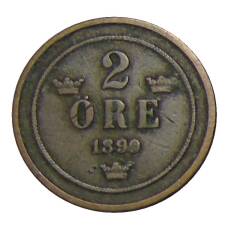 Монета 2 эре 1890 года Швеция (аверс)