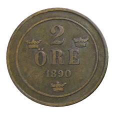 Монета 2 эре 1890 года Швеция (аверс)