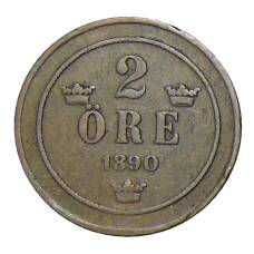 Монета 2 эре 1890 года Швеция (аверс)