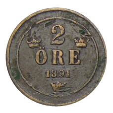 Монета 2 эре 1891 года Швеция (аверс)