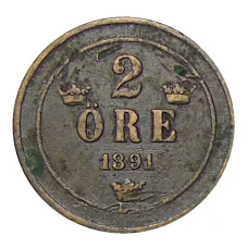 Монета 2 эре 1891 года Швеция (аверс)