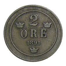 Монета 2 эре 1891 года Швеция (аверс)