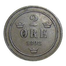 Монета 2 эре 1892 года Швеция (аверс)