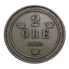 Монета 2 эре 1893 года Швеция (аверс)