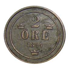 Монета 2 эре 1894 года Швеция (аверс)