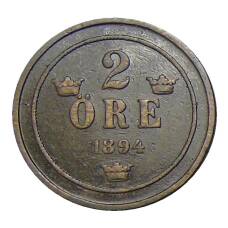 Монета 2 эре 1894 года Швеция (аверс)