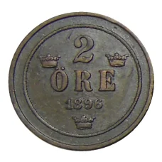 Монета 2 эре 1896 года Швеция (аверс)