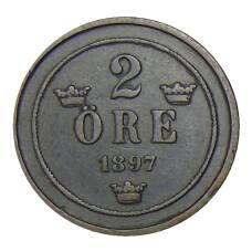 Монета 2 эре 1897 года Швеция (аверс)