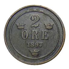 Монета 2 эре 1897 года Швеция (аверс)
