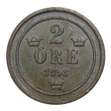 Монета 2 эре 1898 года Швеция (аверс)