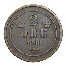 Монета 2 эре 1898 года Швеция (аверс)