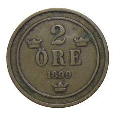 Монета 2 эре 1899 года Швеция (аверс)