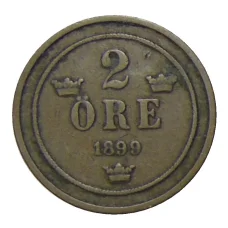 Монета 2 эре 1899 года Швеция (аверс)
