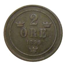 Монета 2 эре 1899 года Швеция (аверс)