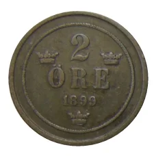 Монета 2 эре 1899 года Швеция (аверс)