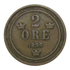 Монета 2 эре 1899 года Швеция (аверс)