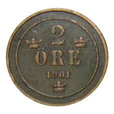 Монета 2 эре 1901 года Швеция (аверс)